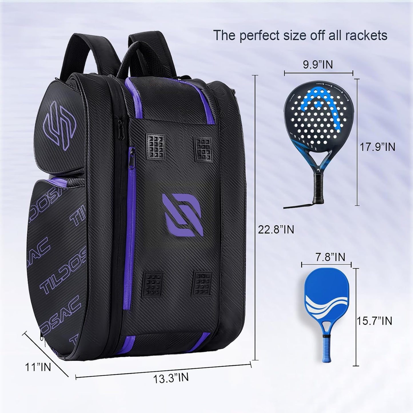 TILDOSAC Bolsa desmontable 2 en 1 para pickleball y pádel para homb...
