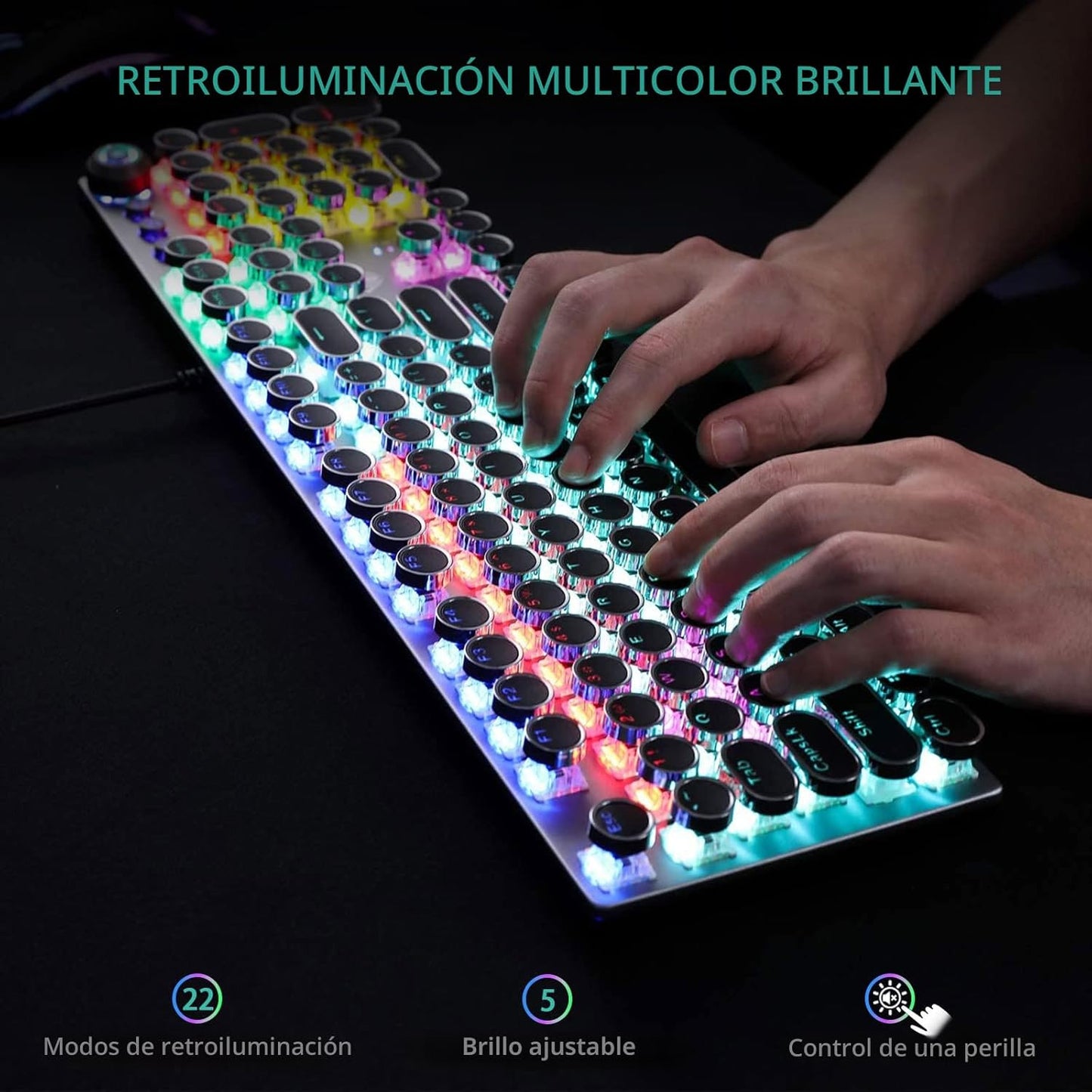 AULA Combo de teclado para juegos con cable, teclado mecánico retro...