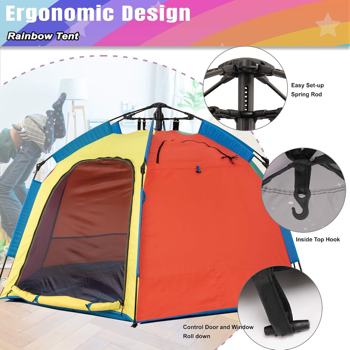 Tienda de campaña hexagonal portátil para niños con tira de luces L...
