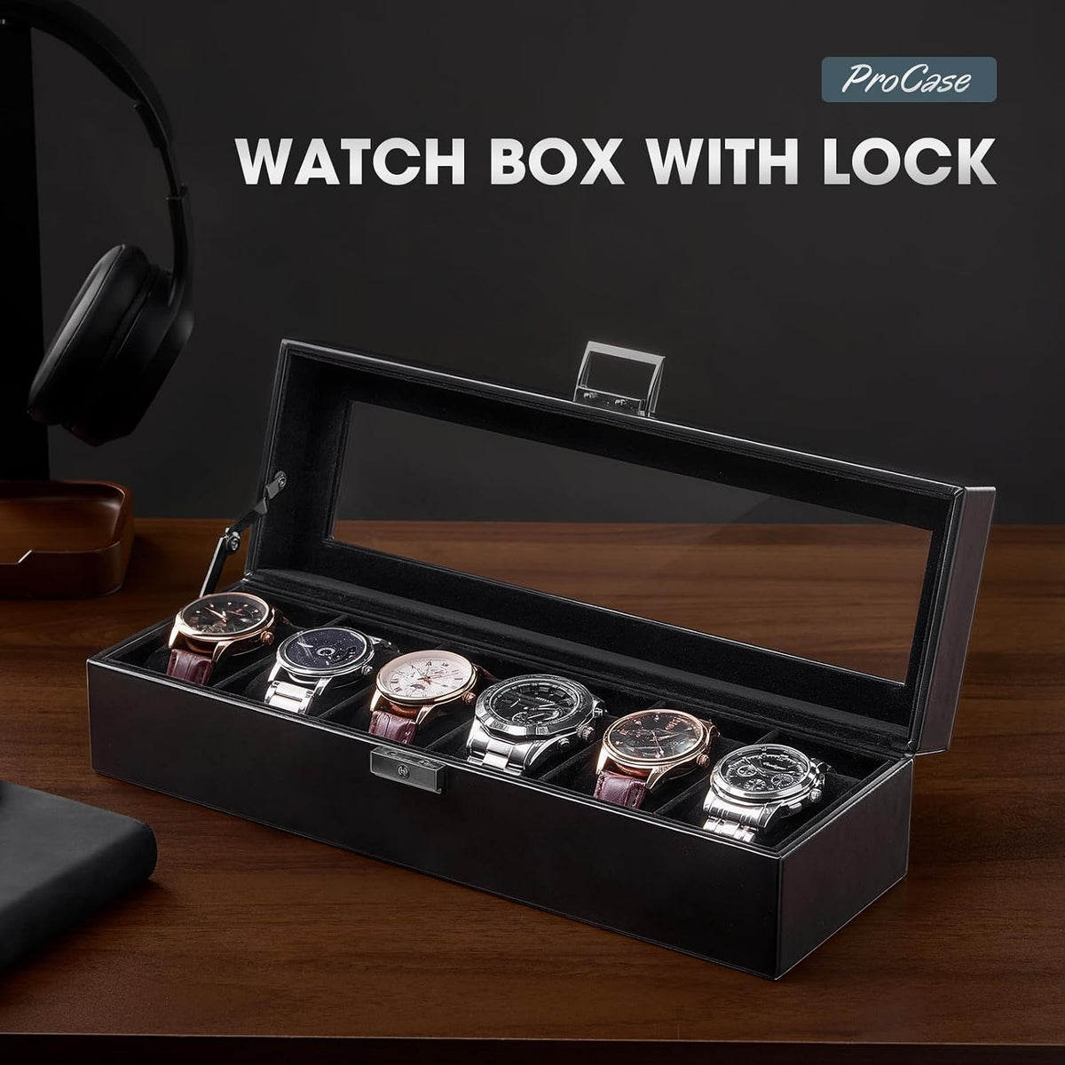 ProCase Caja de reloj con 6 ranuras para hombres -AllBlack | Organi...