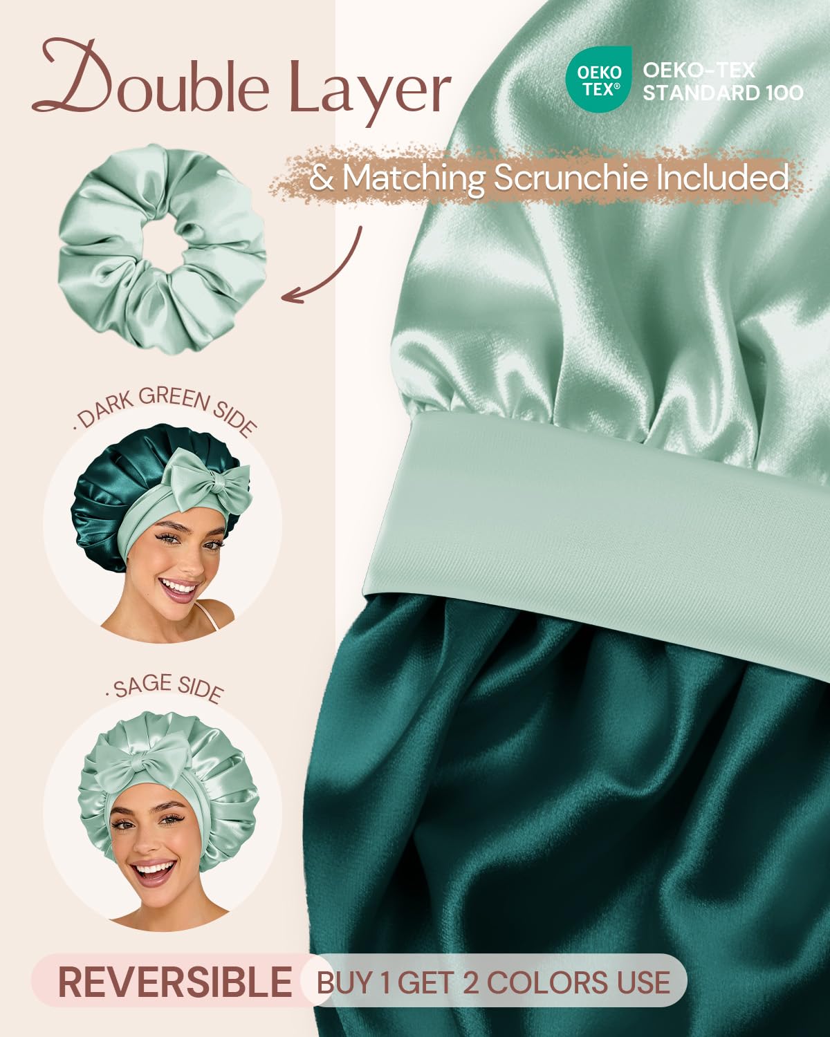BONNET QUEEN - Gorro de satén de seda para dormir, ácido hialurónic...
