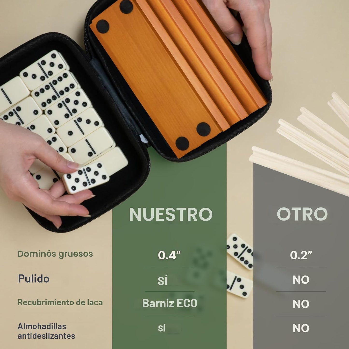 Queensell Juego de dominó para adultos con 4 bastidores de dominó \...