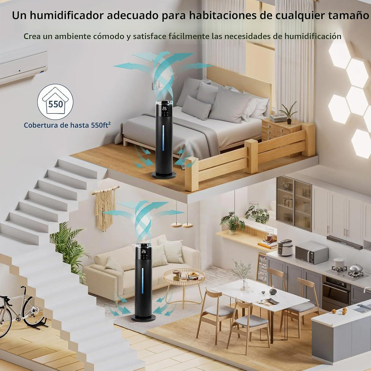 Humidificador grande para dormitorio, 8L\/2.1 galones de niebla frí...
