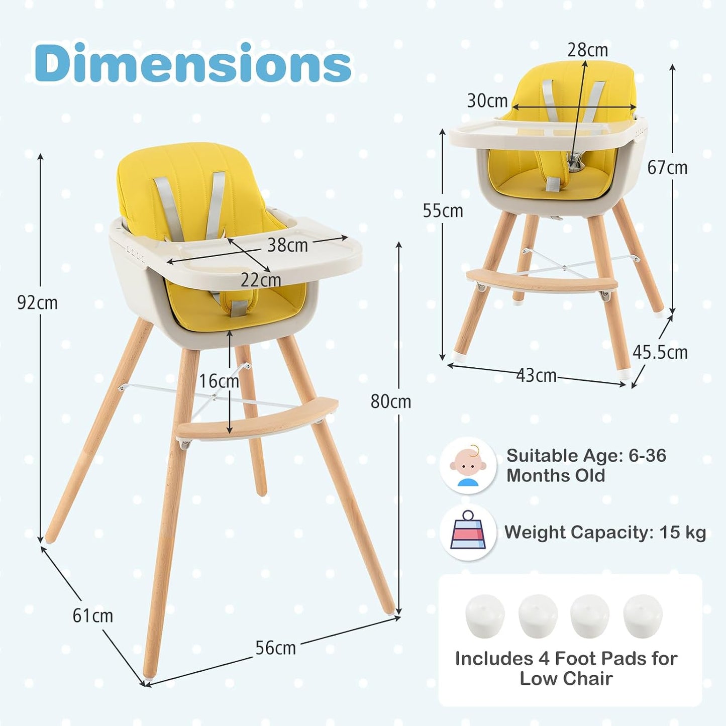 HONEY JOY Silla alta para bebé, silla alta 6 en 1 de madera Eat &am...