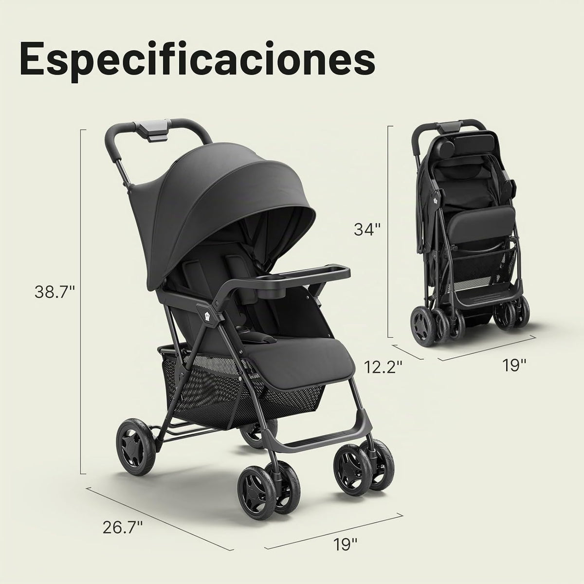 Mamazing Cochecito de viaje ligero con paraguas y asiento reclinabl...