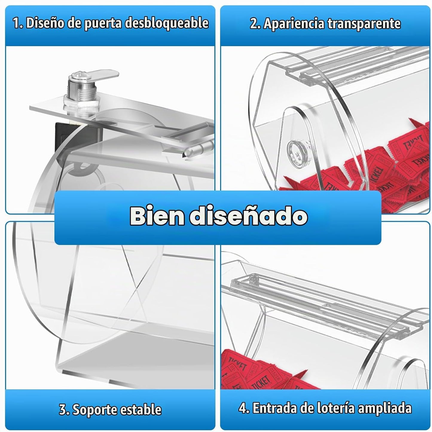 Qopaw Tambor de rifa acrílico grande \u2013 Capacidad para 5,000 bo...