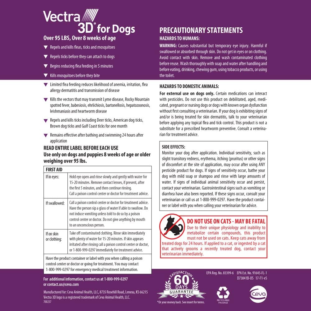 Vectra 3D Tratamiento y prevención de pulgas, garrapatas y mosquito...