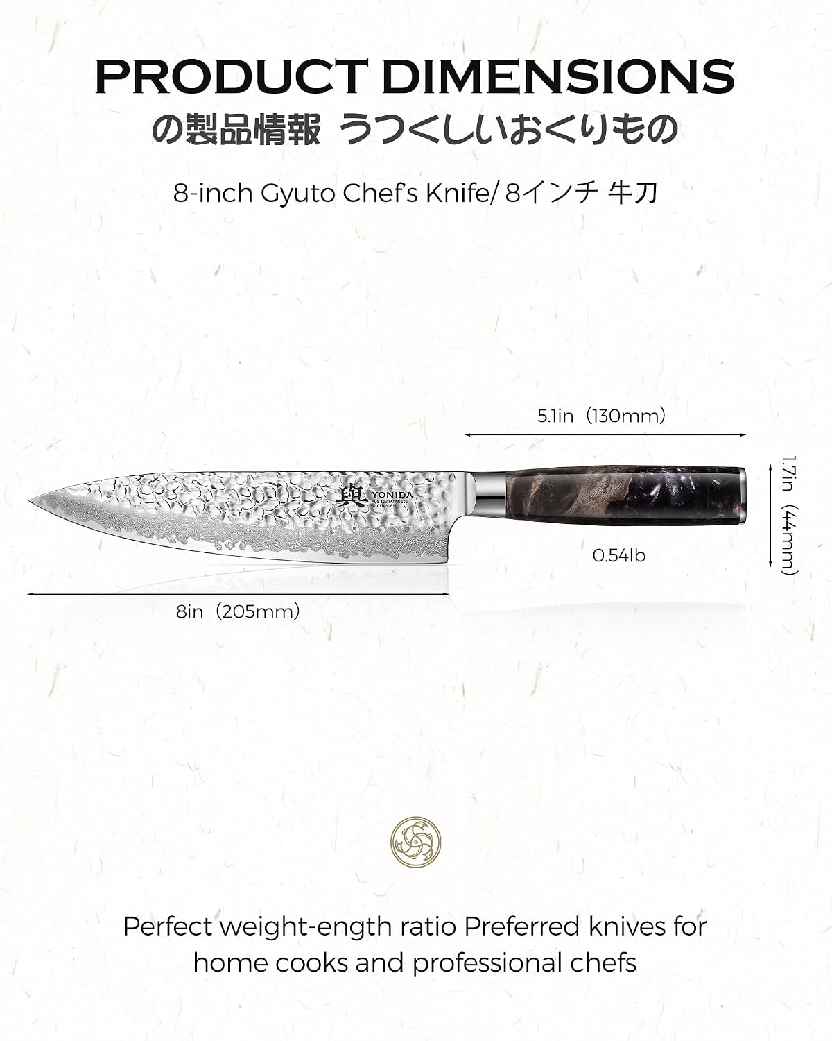 Cuchillo de chef japonés, 67 capas de acero Damasco de 8 pulgadas c...