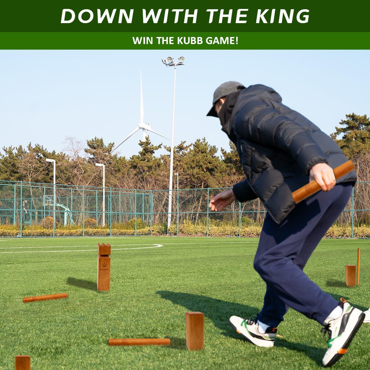 SunNordic Juego de jardín Kubb de madera de caucho con bolsa de tra...