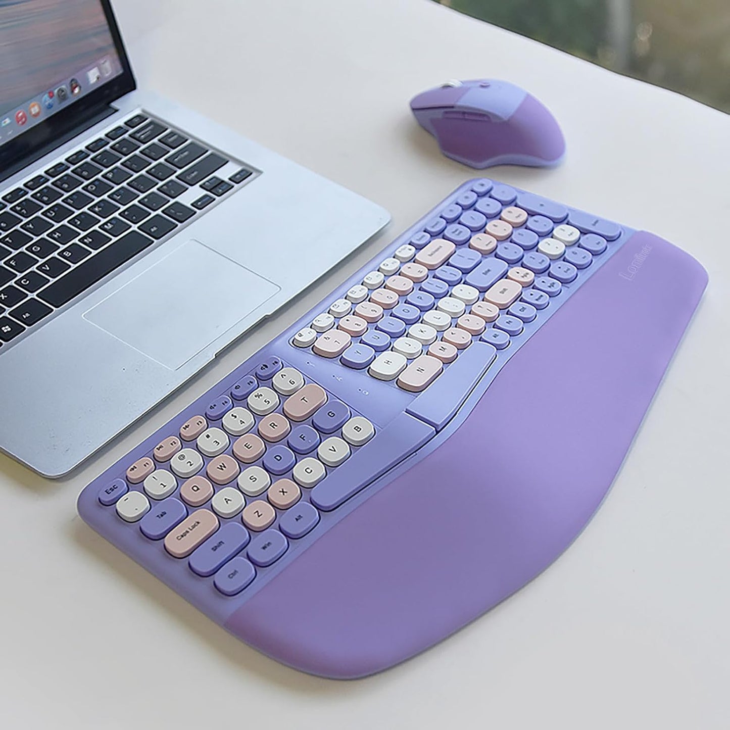 Combo de teclado y mouse ergonómico inalámbrico con reposamuñecas d...