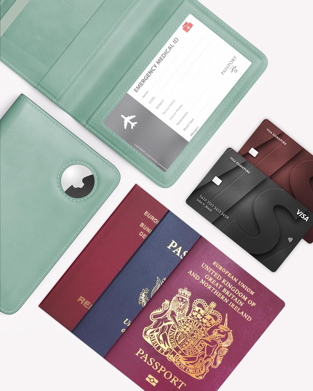 Stouchi Soporte para pasaporte AirTag - Cartera de viaje delgada RF...