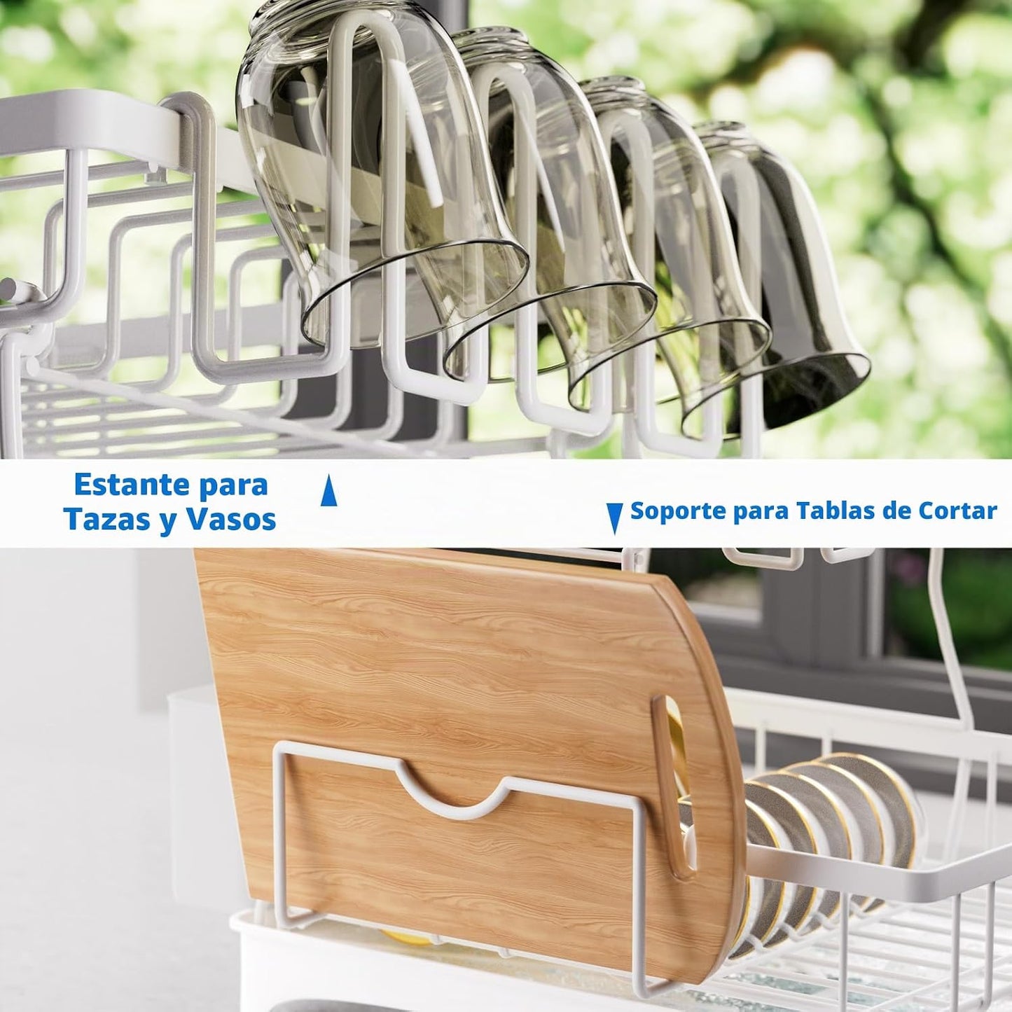 Godboat - Escurridor de platos de 2 niveles con drenaje automático...