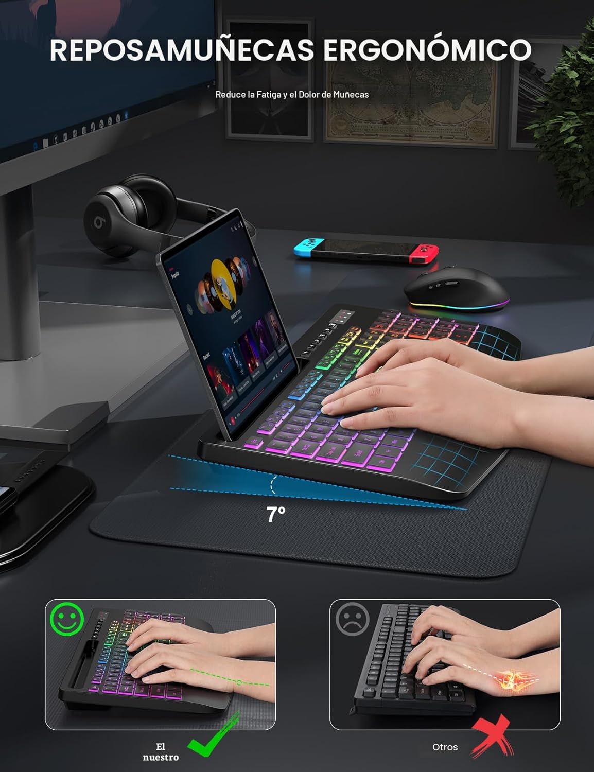SABLUTE Combo de teclado y mouse inalámbricos: 9 efectos retroilumi...