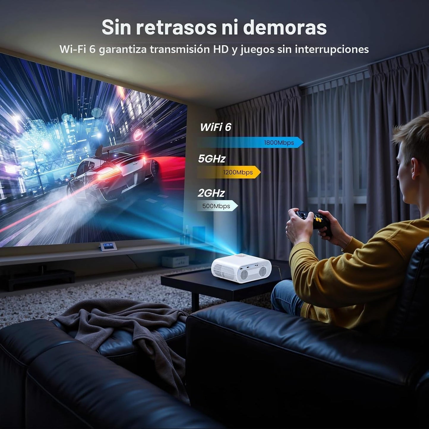Proyector inteligente ANSI 1500, proyector HOMPOW 4K con WiFi y Blu...