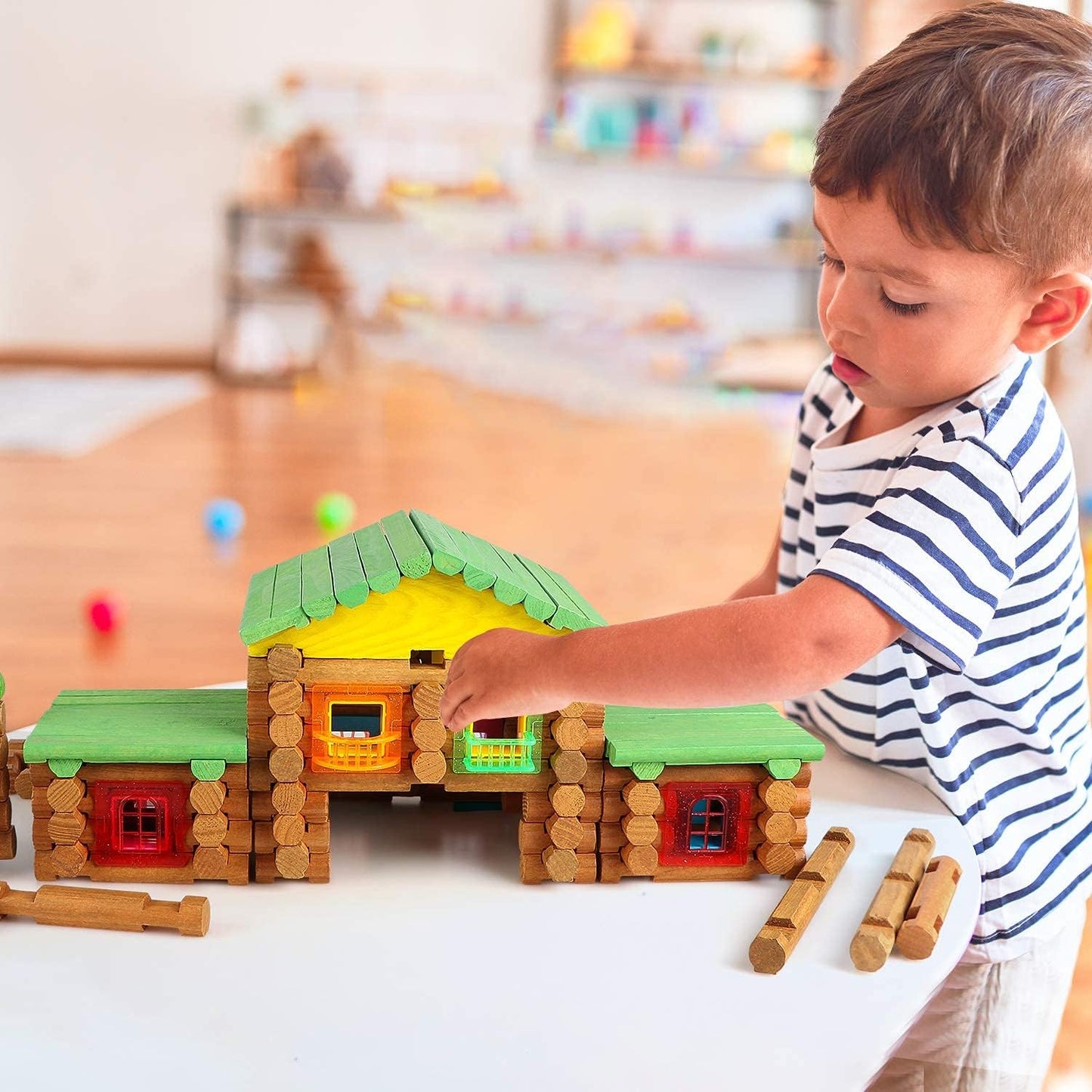 Wondertoys Juego de troncos de madera real de 269 piezas a partir d...