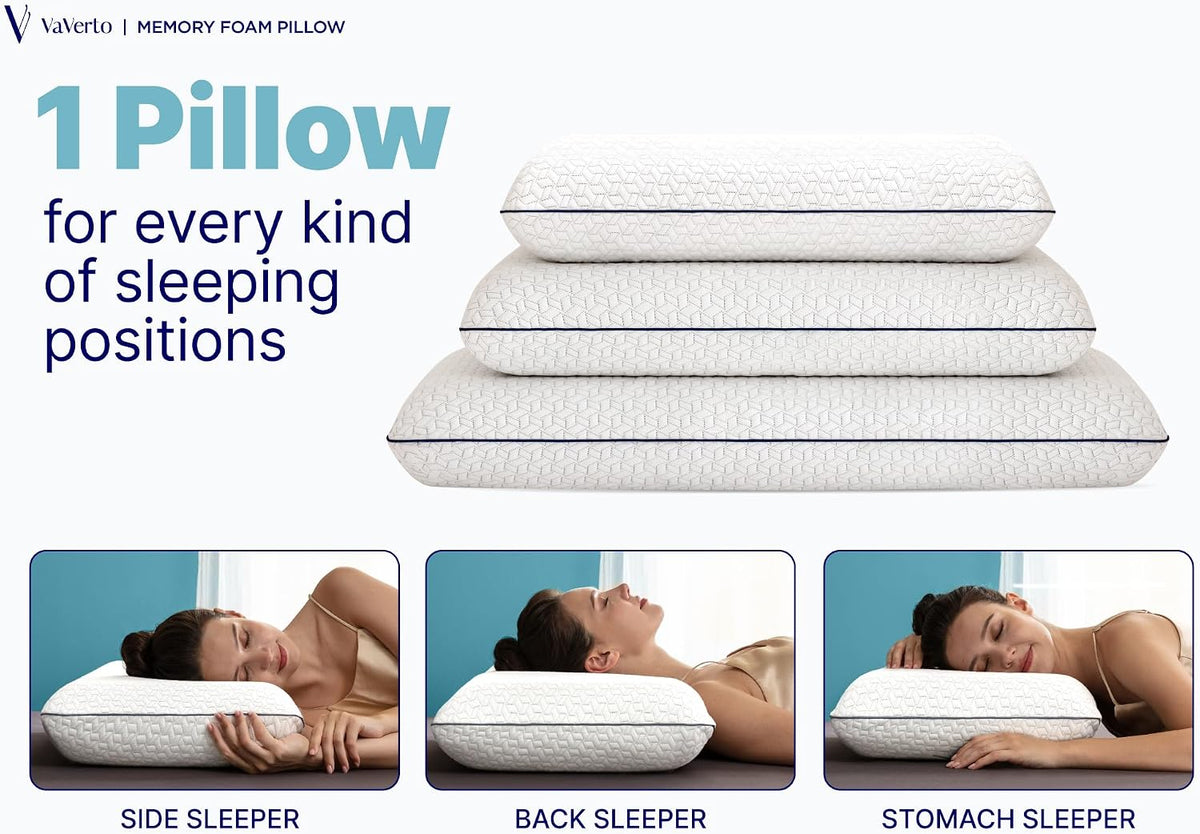 Vaverto Juego de 2 almohadas de espuma viscoelástica tamaño Queen,...