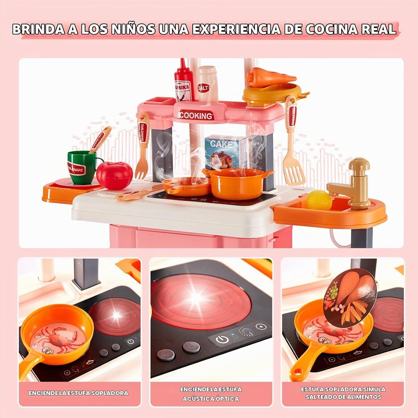 Cocina de juego 3 en 1 para niños y niños pequeños, juego de cocina...