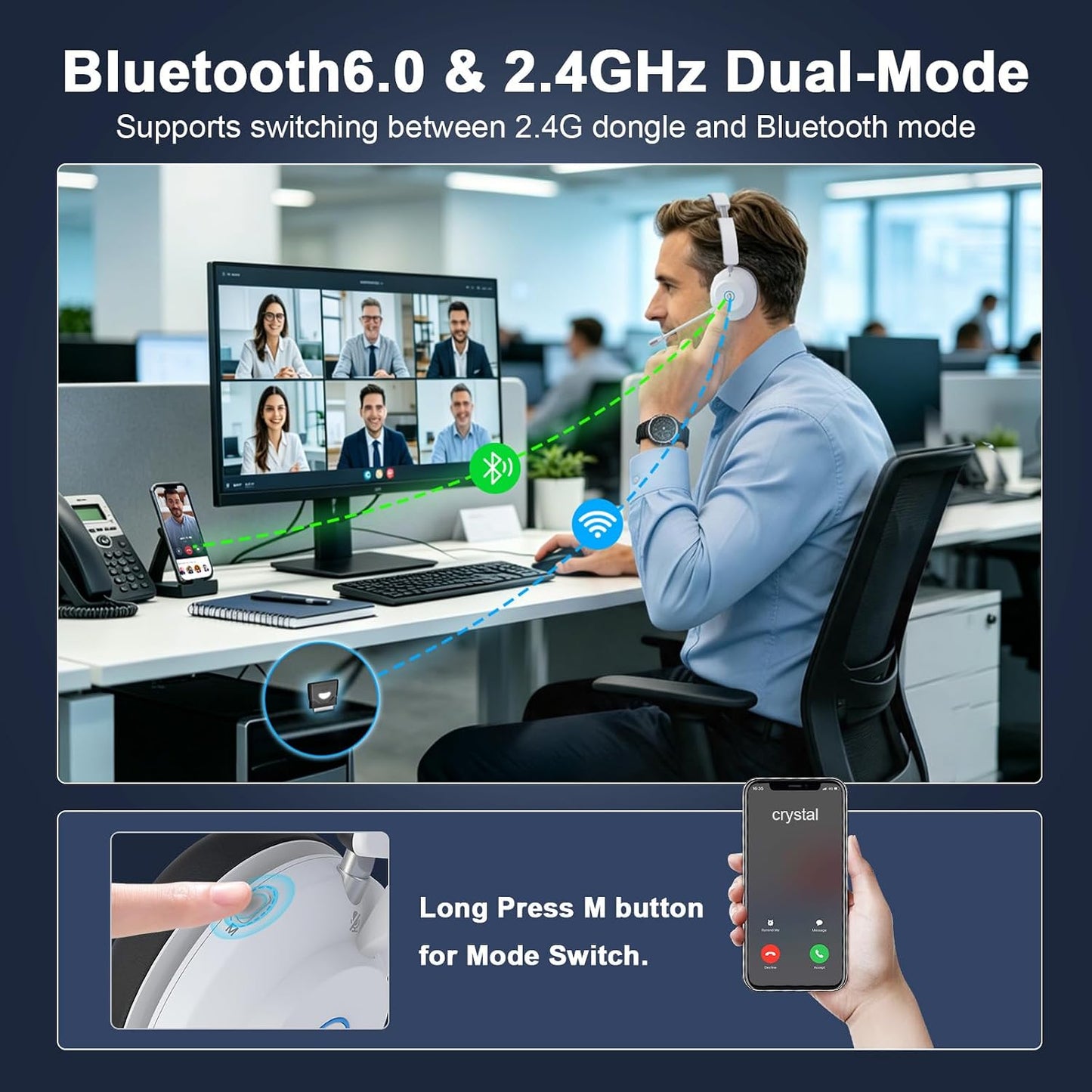 Auriculares inalámbricos con micrófono, auriculares Bluetooth con |...