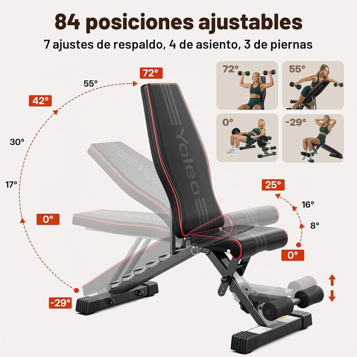 Banco de pesas ajustable YOLEO, certificado ASTM 827LBS | 98% premo...