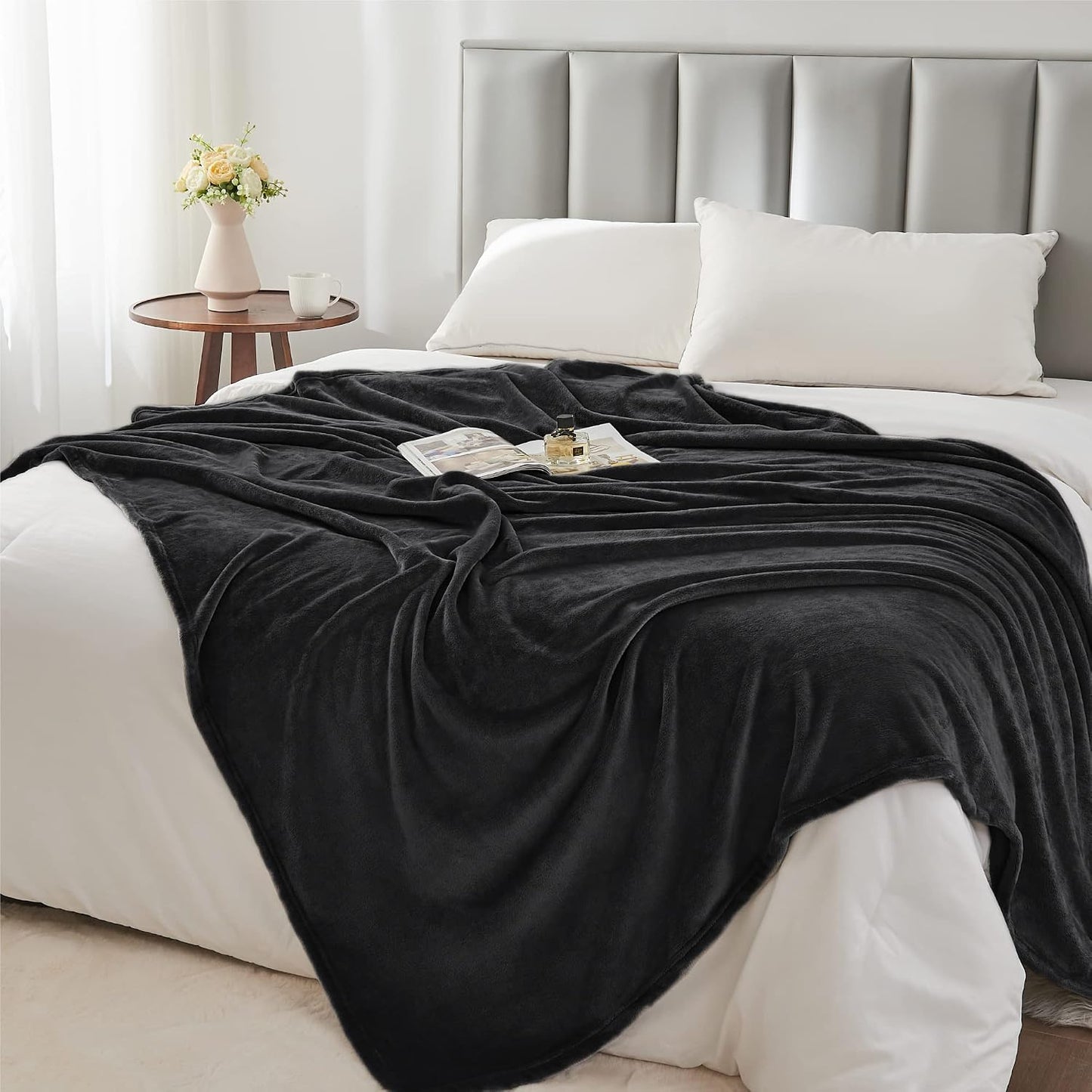BEDELITE - Manta de vellón negra para sofá y cama, afelpada, suave...