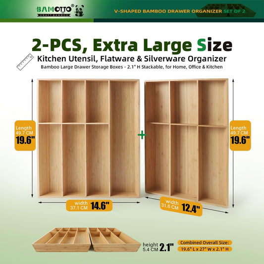 Set de Organizador de Cajones de Bambú en Forma de V Extra Grande d...