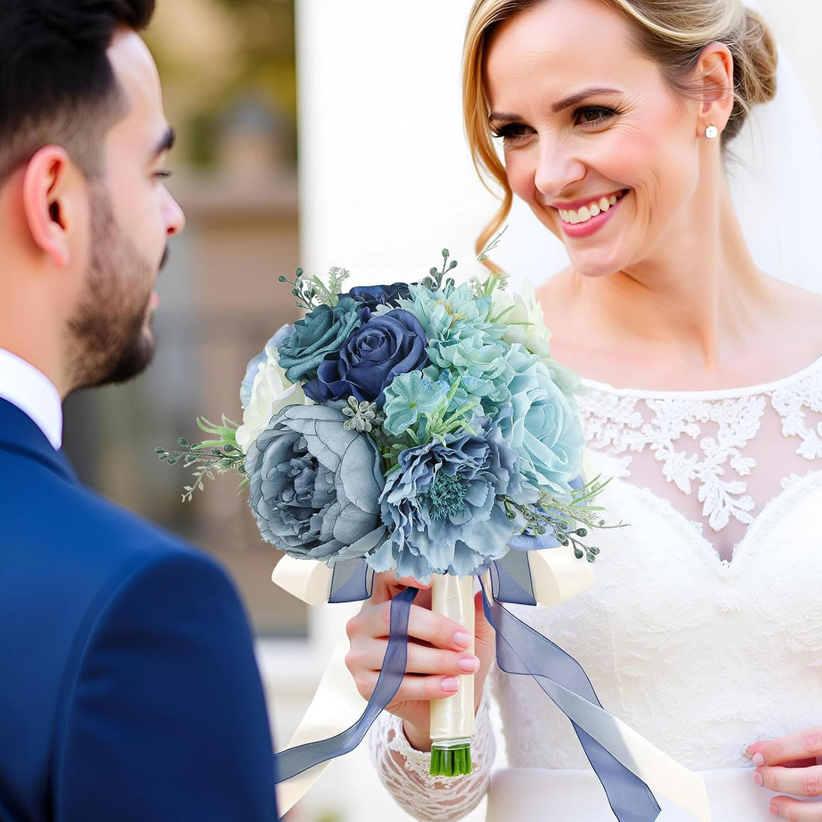 SEMONONIA Ramos de Boda para Novia y Dama de Honor de 21.6 cm de Ro...