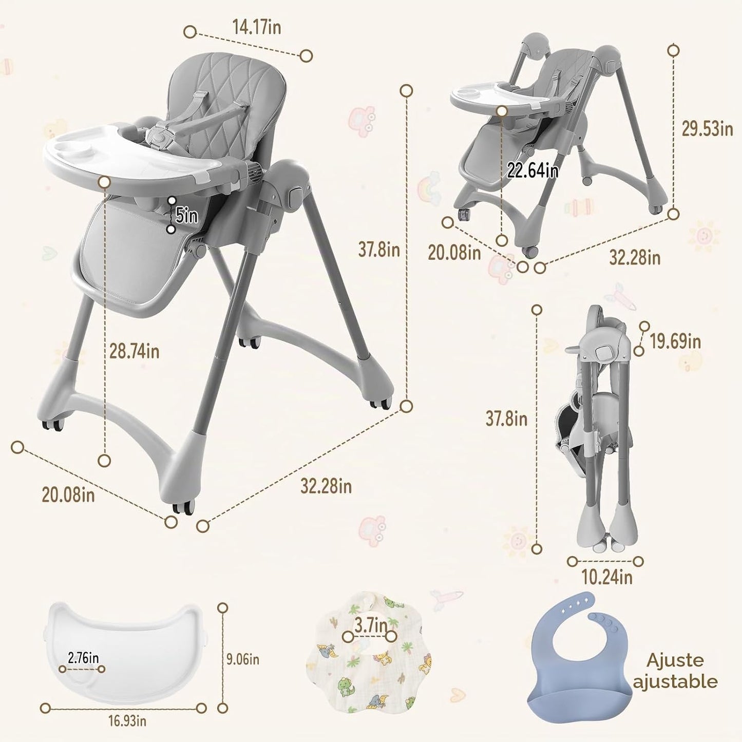 Tronas para bebés y niños pequeños, silla alta plegable para bebé c...
