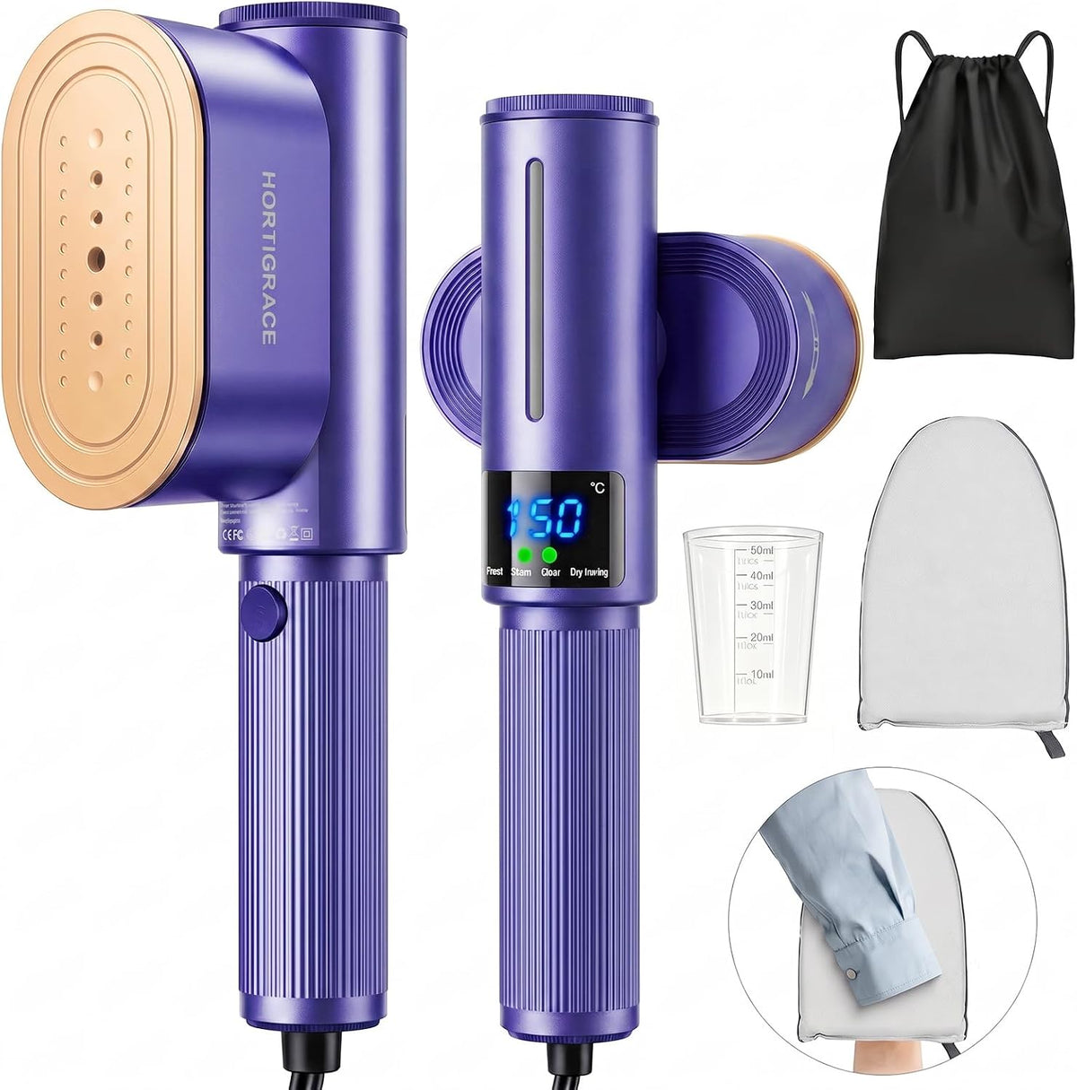 HORTIGRACE Vaporizador de viaje para ropa, plancha de vapor 2 en 1...