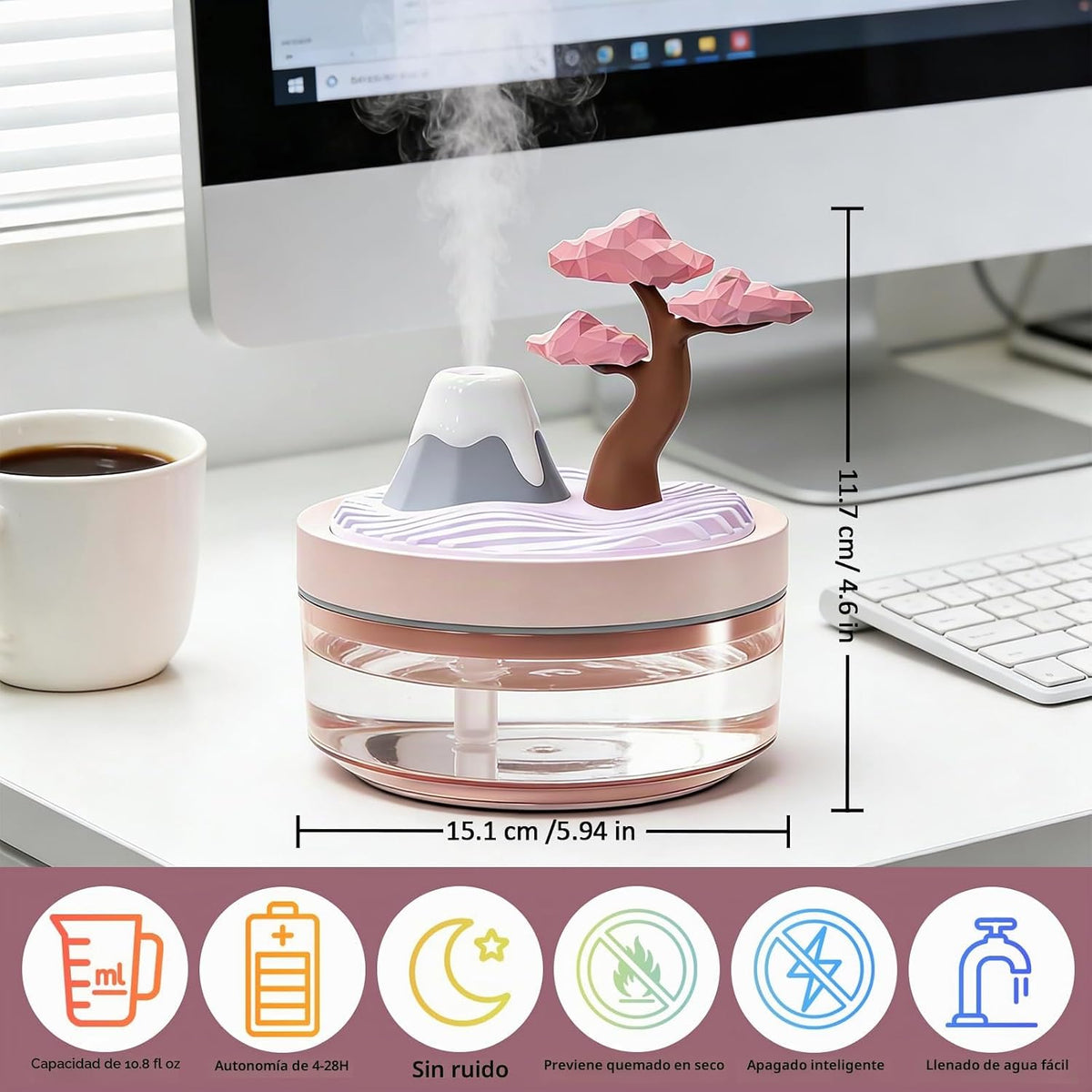 Humidificador de niebla fría Cherry Blossom | Silenciosa, luz noctu...
