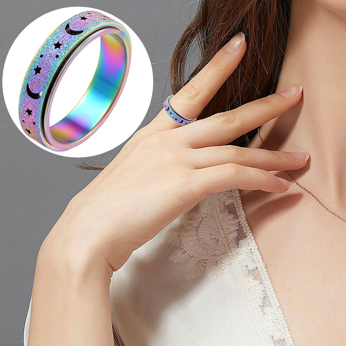 OreilleStar Anillo giratorio de ansiedad para mujer, juguete anties...