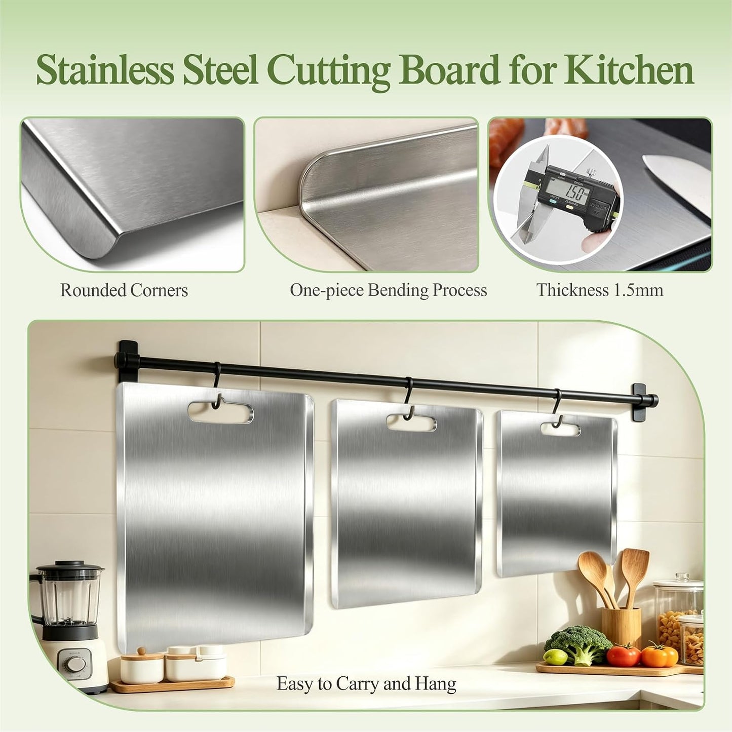 Juego de 3 tablas de cortar de acero inoxidable para cocina, tabla...
