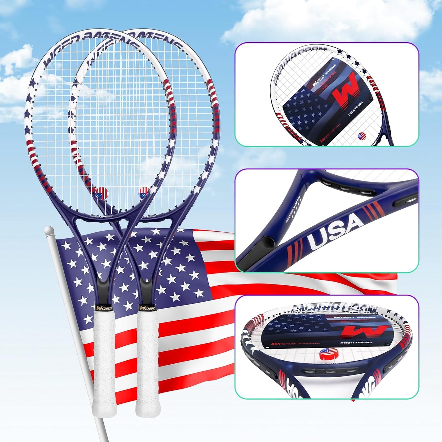 Juego de raquetas de tenis para adultos de 27 pulgadas, incluye raq...