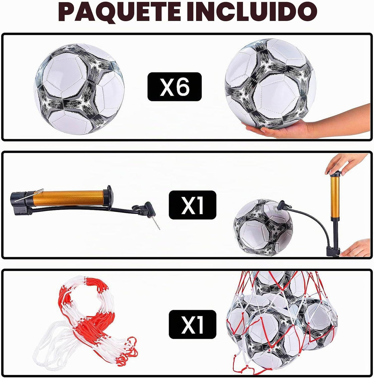 ELKCIP Paquete de 6 pelotas de fútbol clásicas desinfladas tamaño 4...