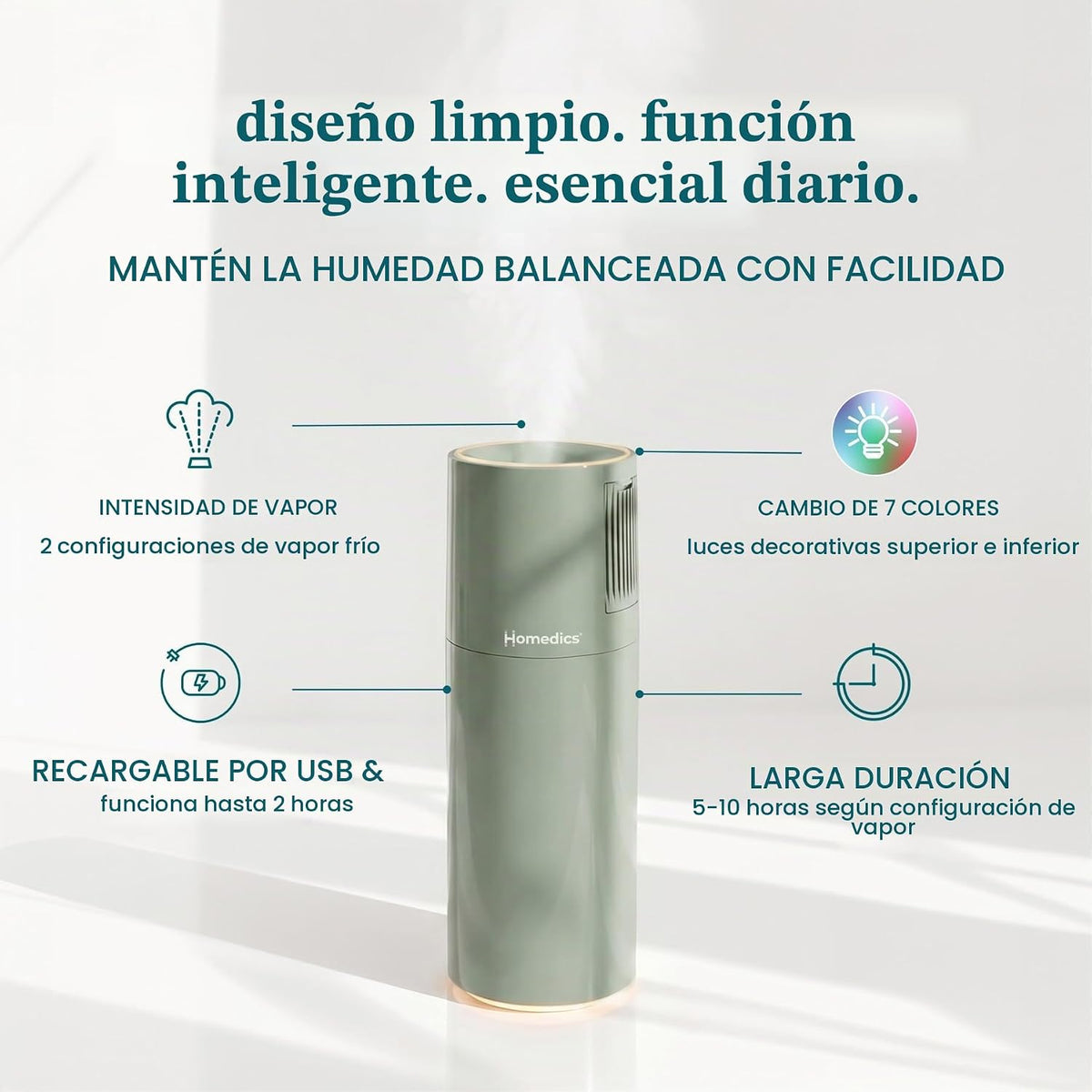 Homedics Humidificador ultrasónico portátil, humidificador de aroma...