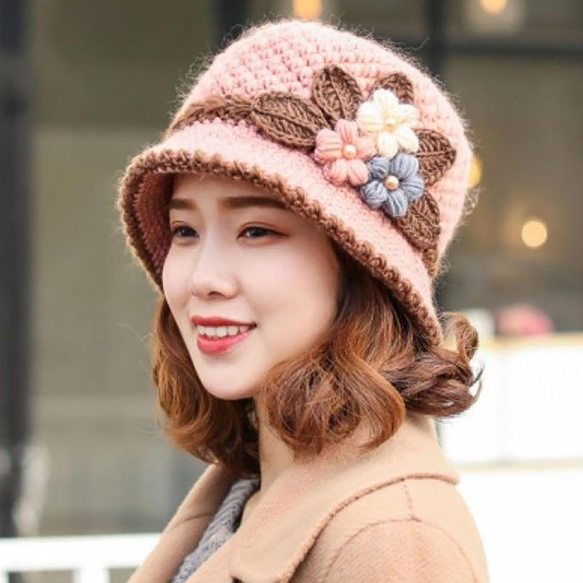 kilsel Sombrero de flores de mujer engrosado con diseño de crochet...
