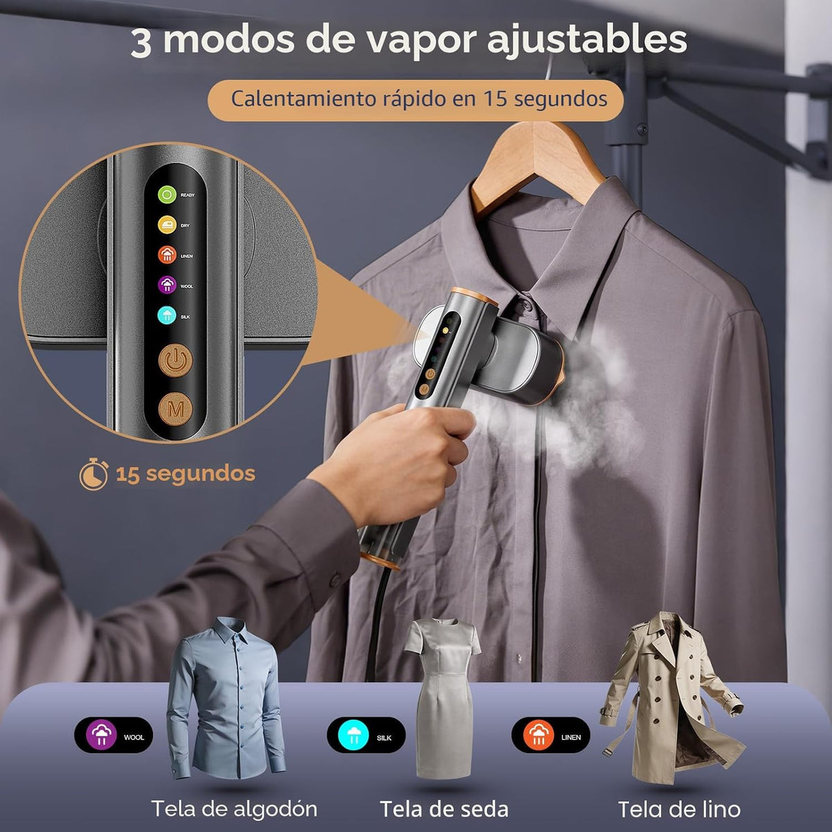 Vaporizador de viaje para ropa, vaporizador portátil de doble volta...