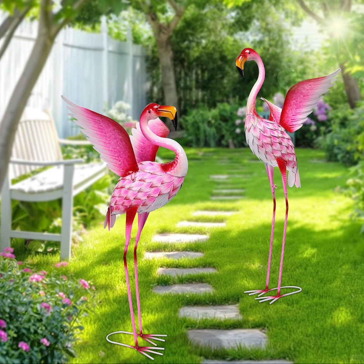 MUMTOP Decoración de flamencos para exteriores, paquete de 2 estatu...