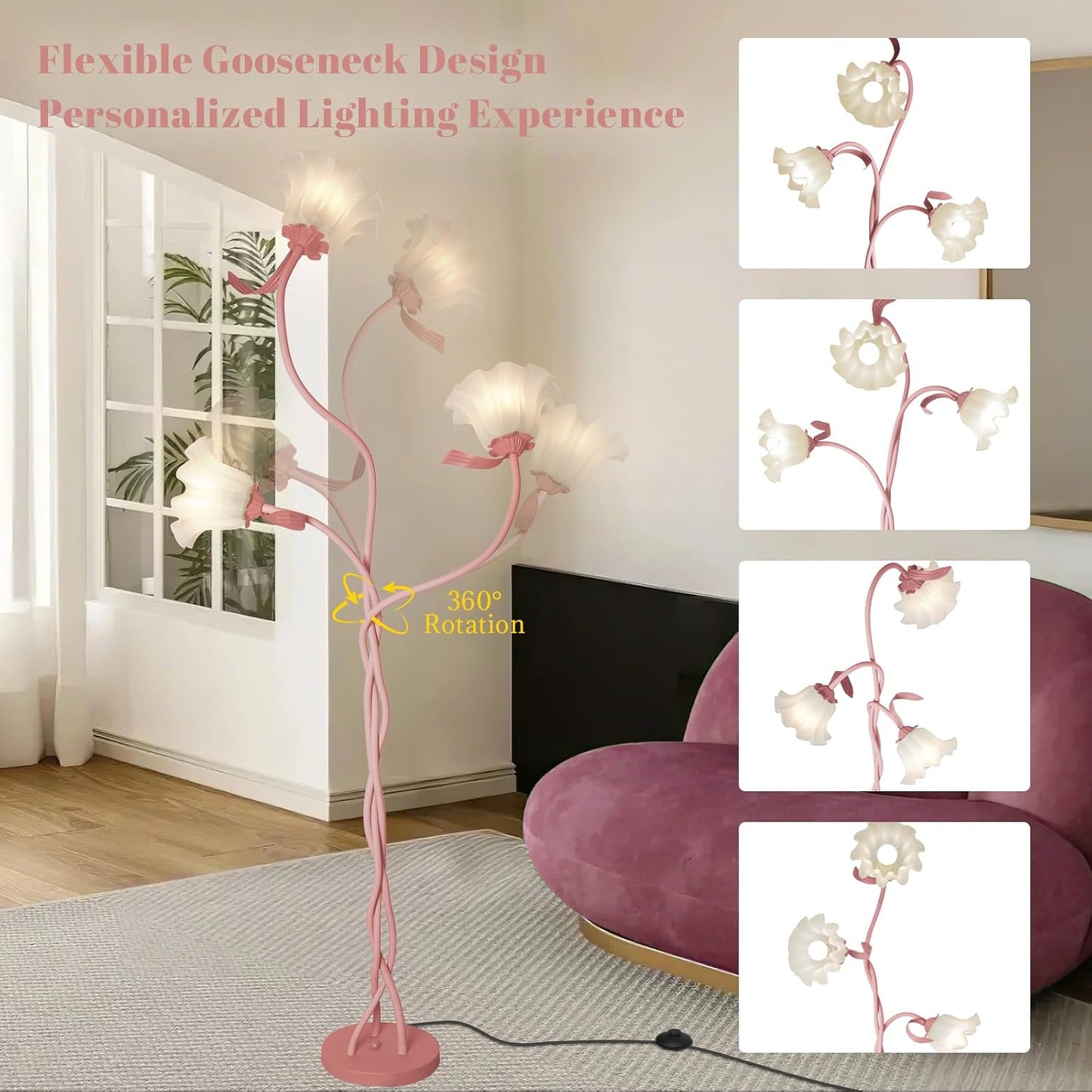 Lámpara de Pie con Flores para Dormitorio, Linda Lámpara de Pie de...