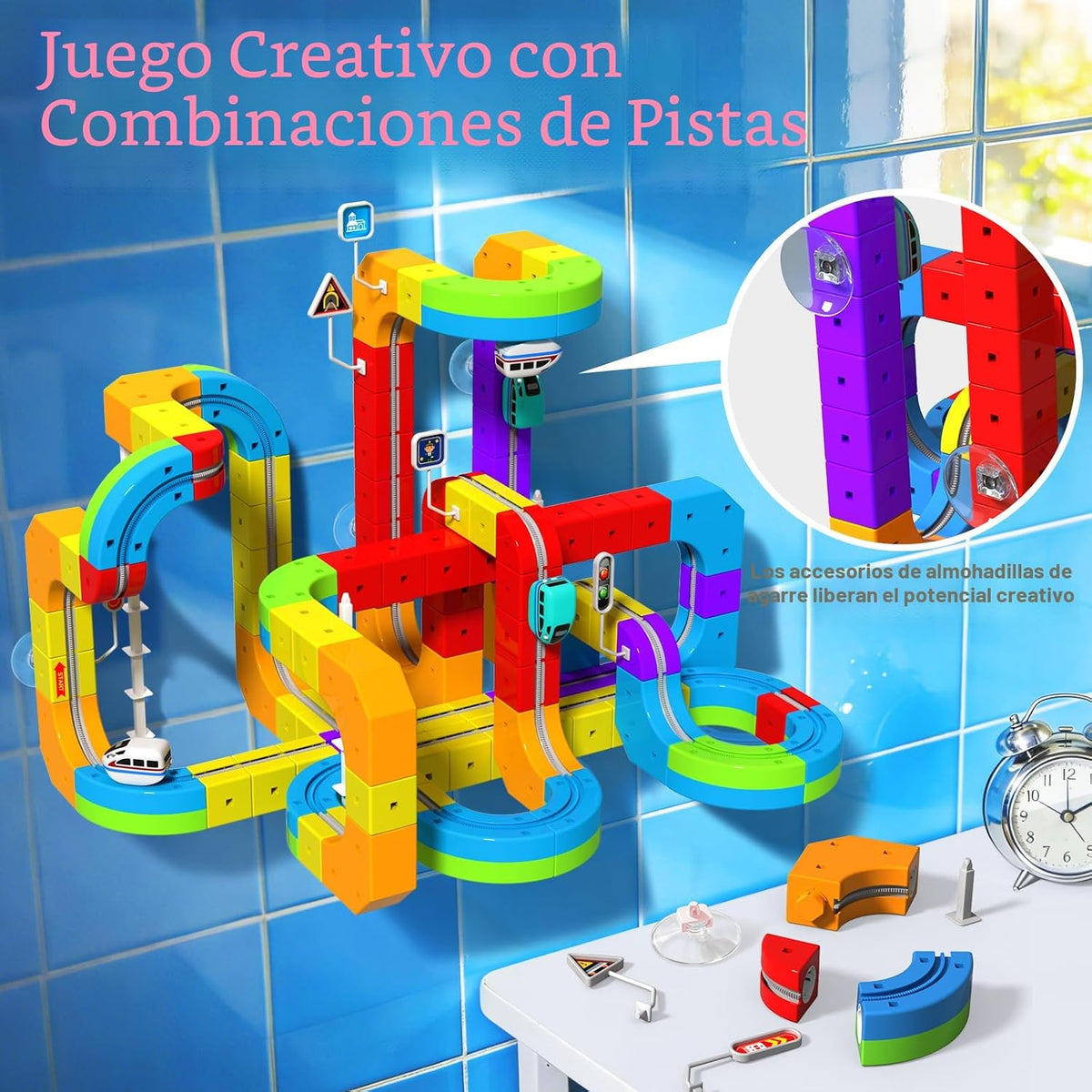 Juego de tren eléctrico para niños, 110 piezas de pista de carreras...