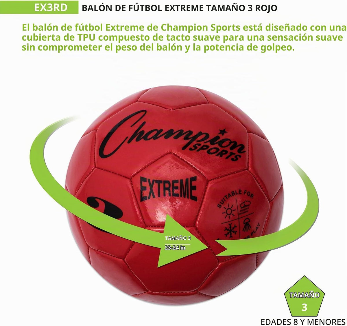 Champion Sports Extreme Series - Balón de fútbol \u2013 Tamaños 3,...