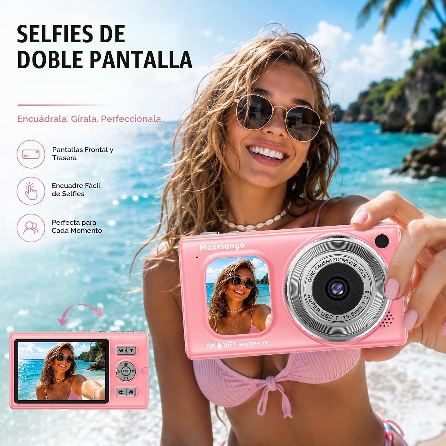 Cámara digital subacuática de 16 pies, 4K 48MP 1500mAh batería desp...