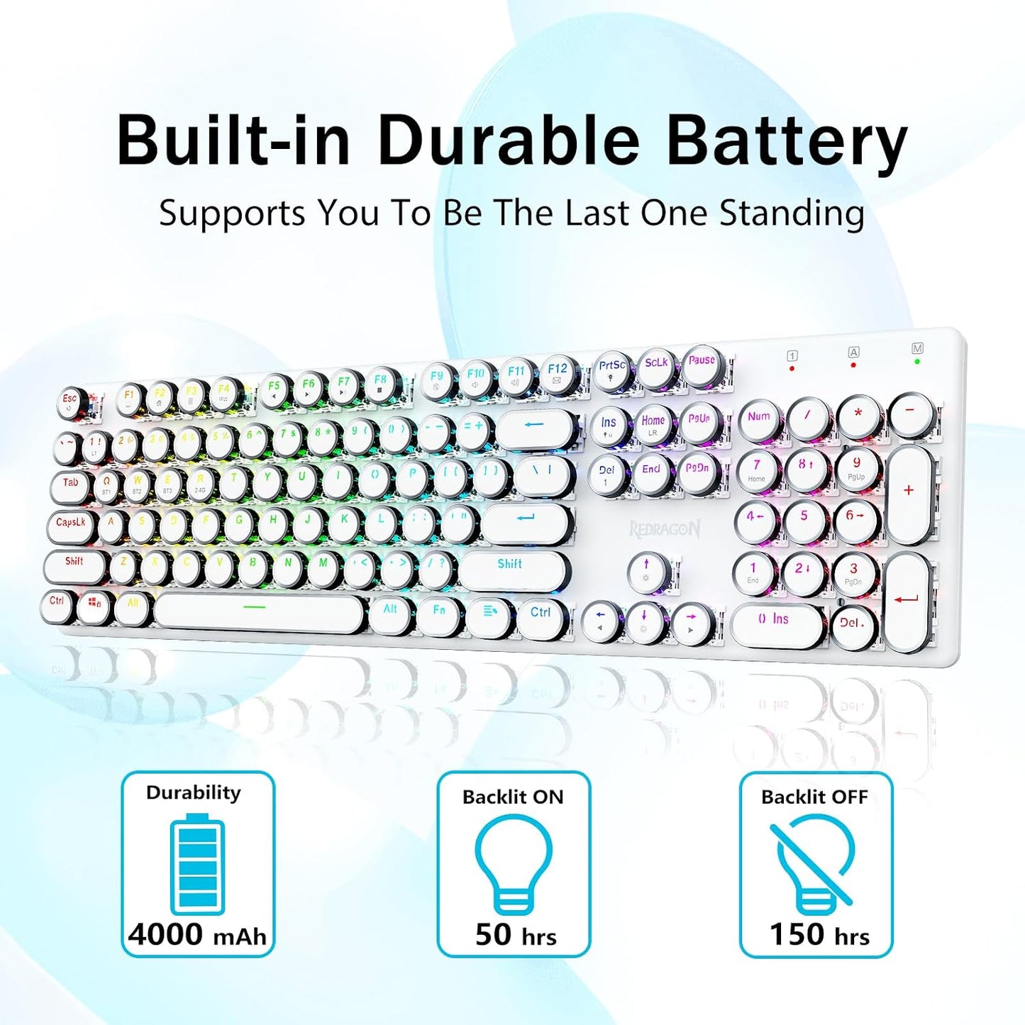 Redragon K710 - Teclado mecánico inalámbrico tipo máquina de escrib...