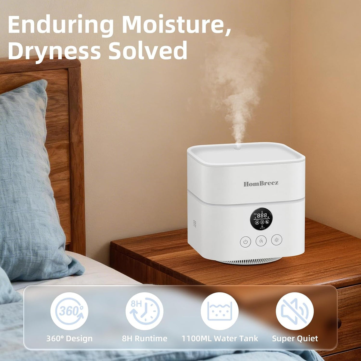 HomBreez Combo de purificador de aire y humidificador para dormitor...