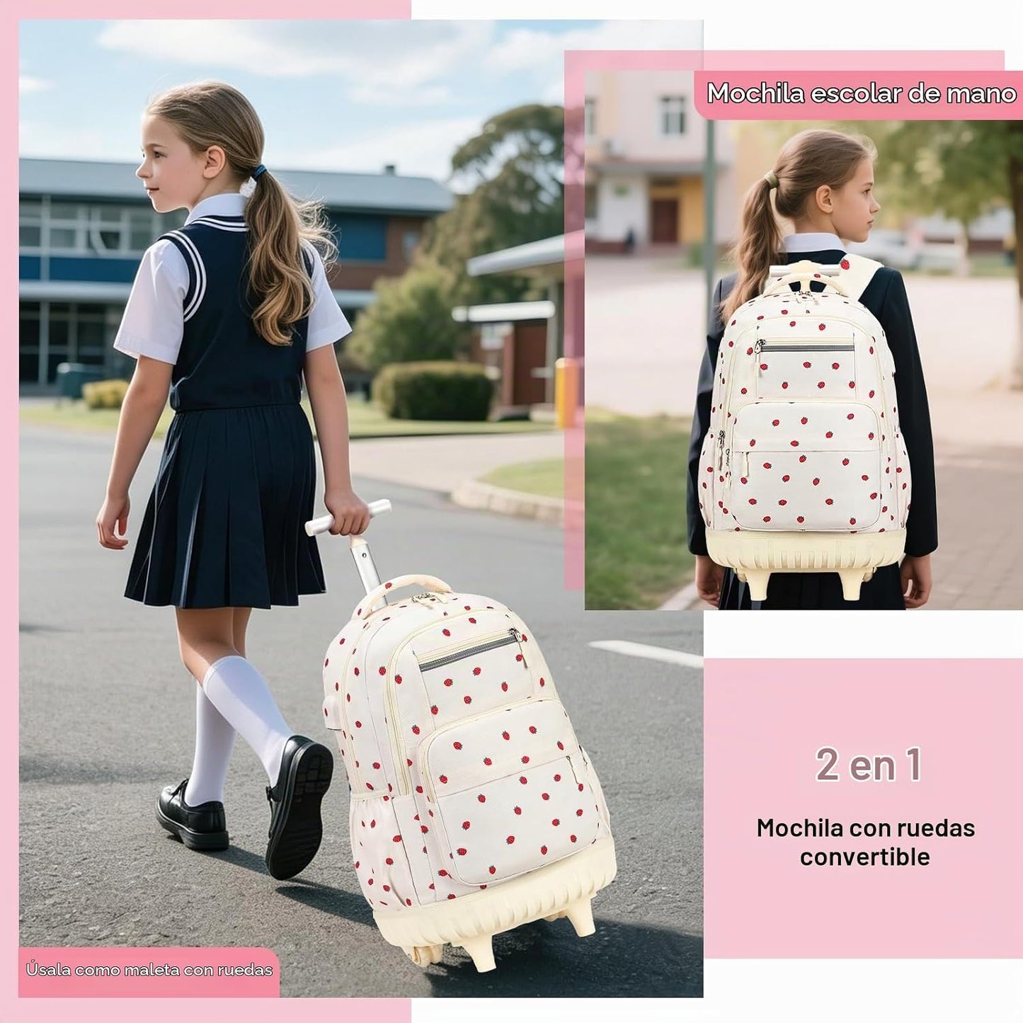 ACESAK 34 ES\/L, Fresa beige, Moderno | Mochila escolar con ruedas...