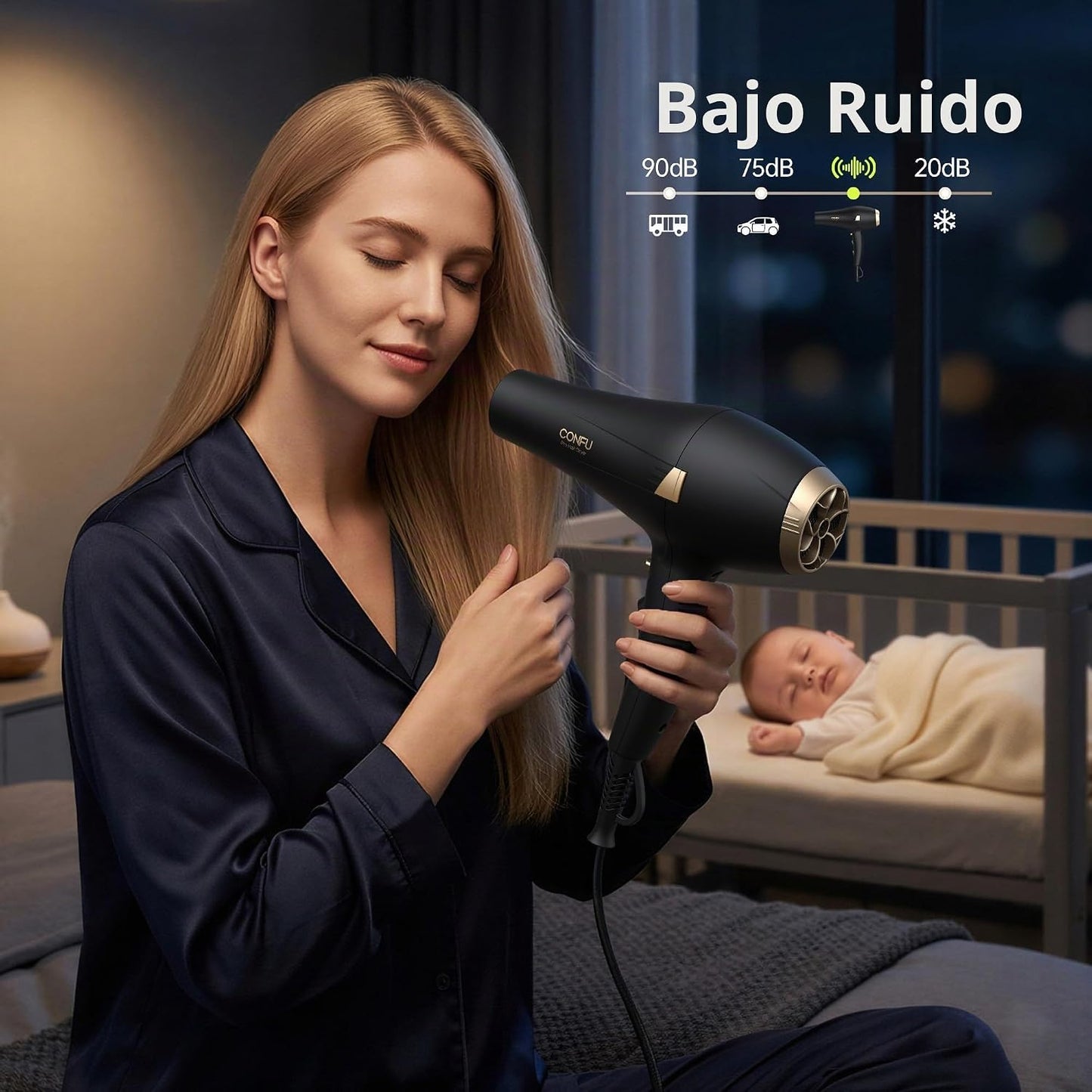 CONFU Secador de pelo profesional iónico - Secador de pelo con difu...