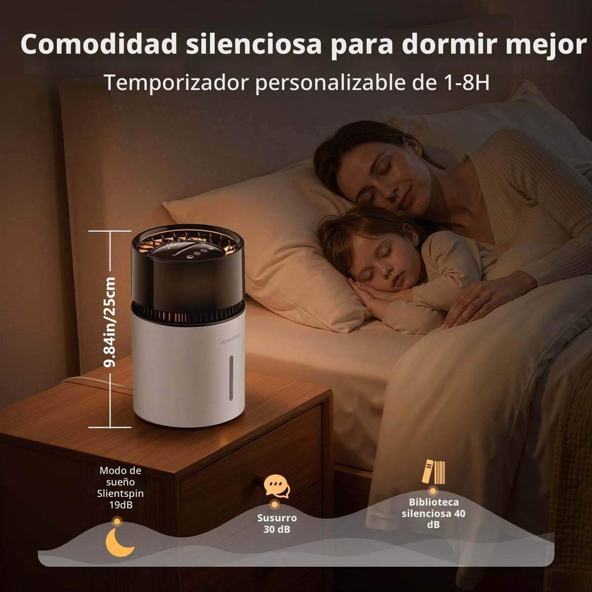 Humidificador evaporativo de 3L para dormitorio, humidificador de l...