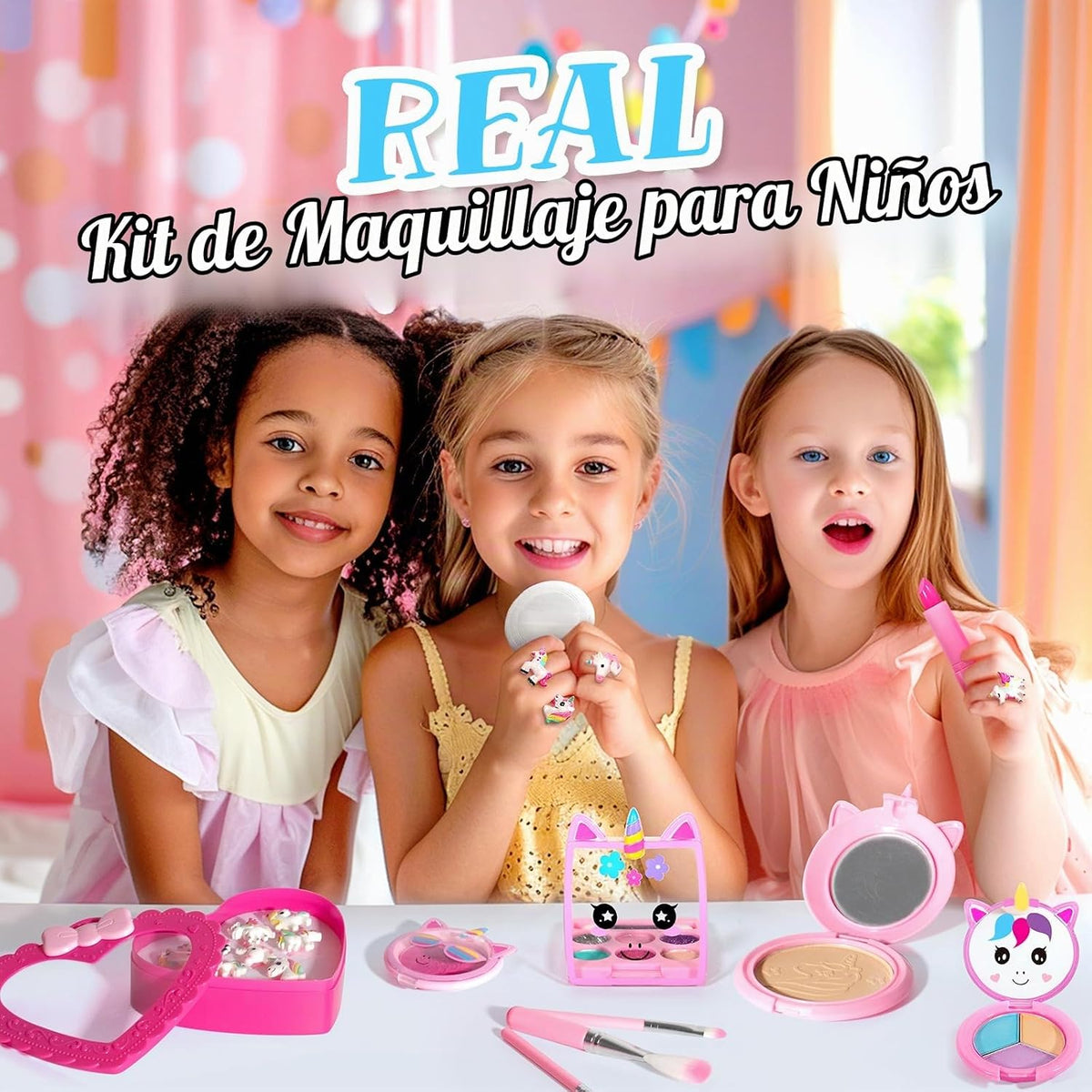 ULOVEME - Kit de maquillaje real para niñas pequeñas, juguete de ma...