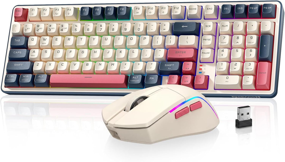 Redragon S174 - Teclado y mouse inalámbrico para juegos con tres mo...
