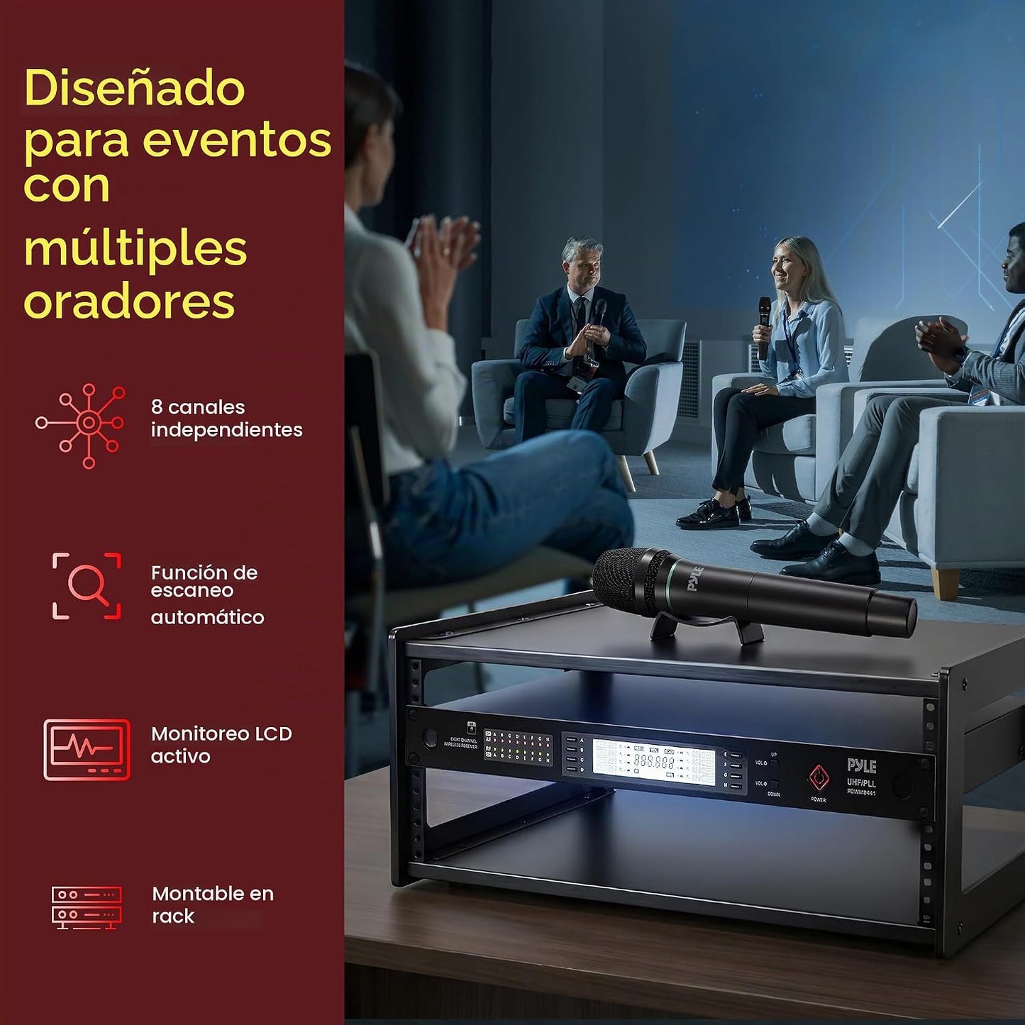 Pyle Sistema de micrófono inalámbrico UHF de 8 canales con 8 micróf...