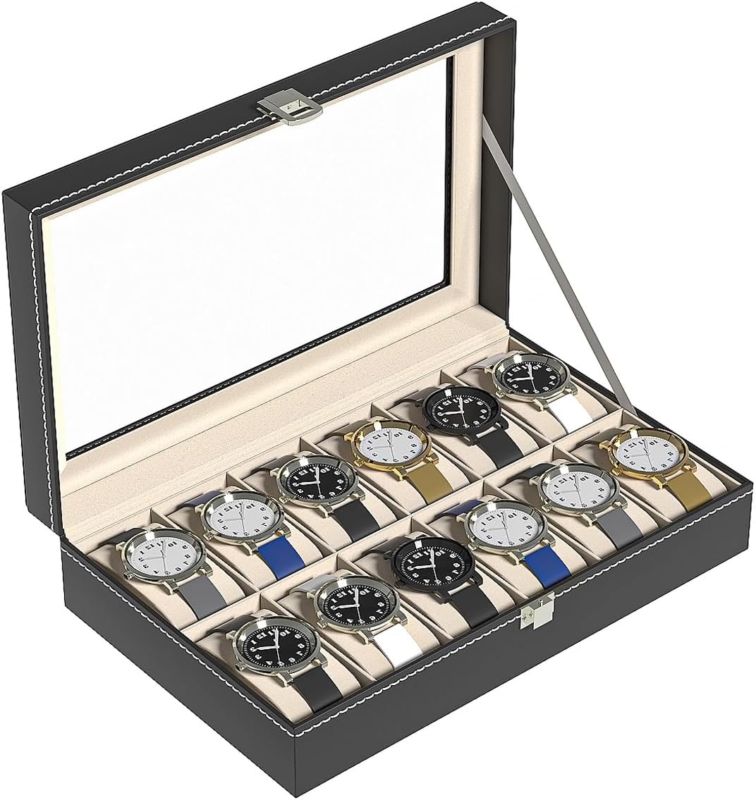 Ausalivan Vitrina de relojes para hombres, caja organizadora de rel...